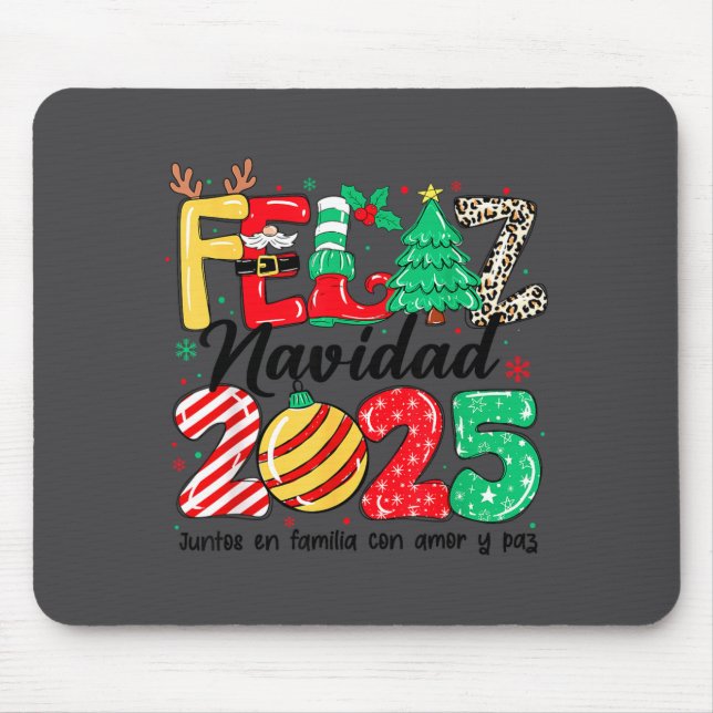Feliz Navidad 2025 Spanish Christmas Mexican Famil Mouse Pad (Front)