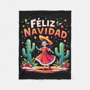 Feliz Navidad 2025 Spanish Mexican Christmas Feliz Fleece Blanket