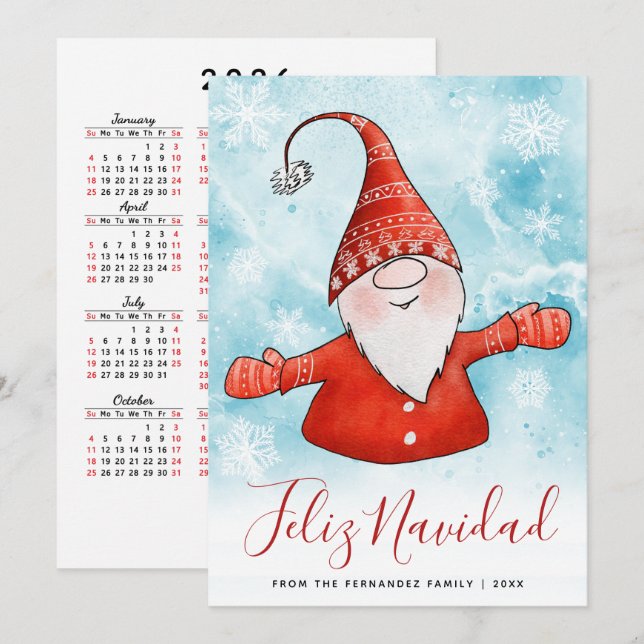 Feliz Navidad 2026 Calendar Nordic Gnome Christmas Holiday Card (Front/Back)