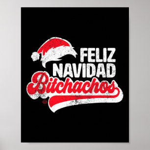 Feliz Navidad Achos Funny Santa Claus Spanish Xmas Poster