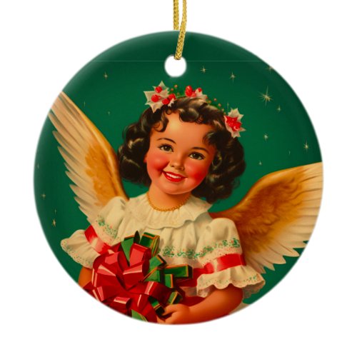 "Feliz Navidad" Angel  Ceramic Ornament
