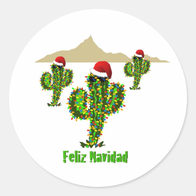 Feliz Navidad - Arizona Christmas Saguaro Lights Classic Round Sticker (Front)