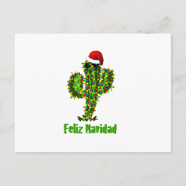 Feliz Navidad - Arizona Christmas Saguaro Lights Holiday Postcard (Front)