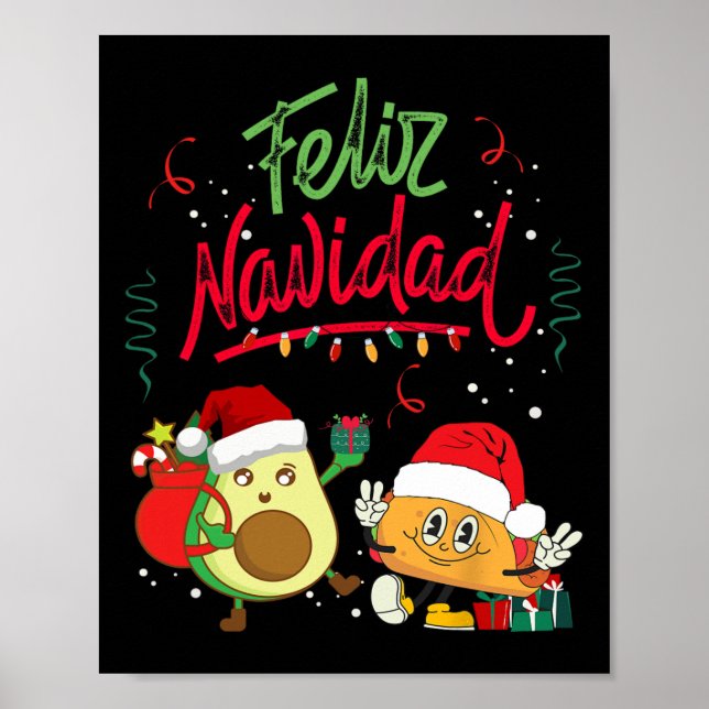 Feliz Navidad Avocado Tacos Mexican Christmas Men  Poster (Front)