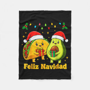 Feliz Navidad Avocado Tacos Mexican Xmas Family Ma Fleece Blanket