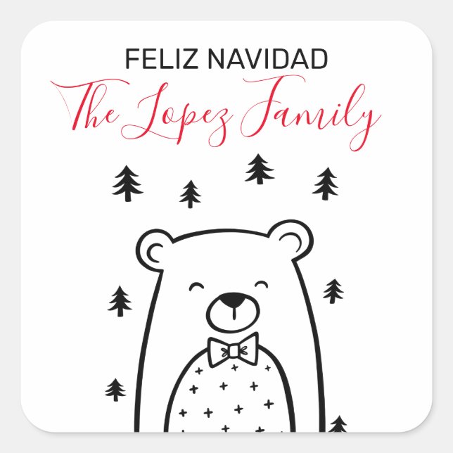 Feliz Navidad Bear Christmas Stickers (Front)