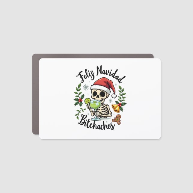 Feliz Navidad Bitchachos Funny Skull Spanish Merry Car Magnet (Front)