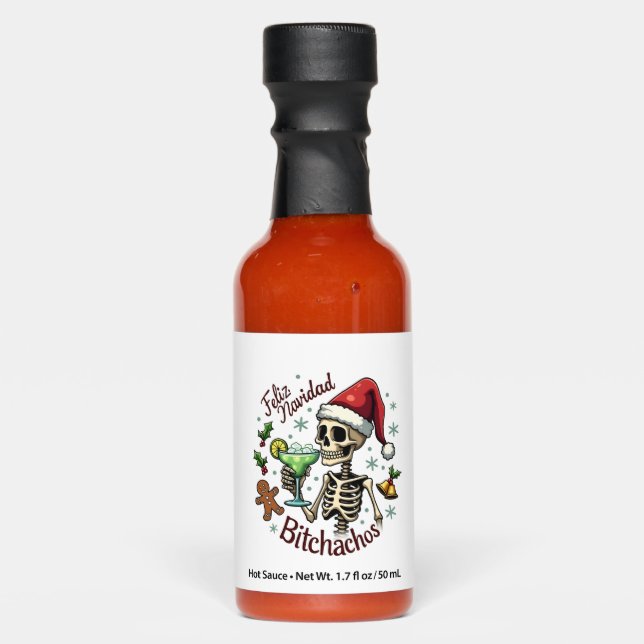 Feliz Navidad Bitchachos Funny Skull Spanish Merry Hot Sauces (Front)