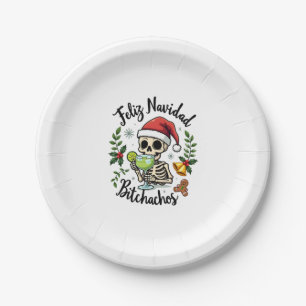 Feliz Navidad Bitchachos Funny Skull Spanish Merry Paper Plates