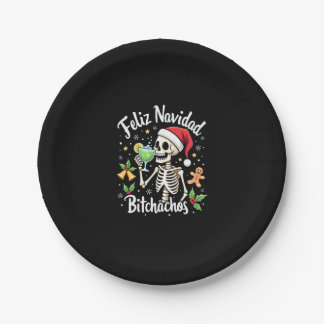 Feliz Navidad Bitchachos Funny Skull Spanish Merry Paper Plates