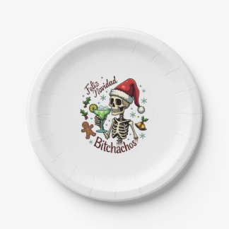 Feliz Navidad Bitchachos Funny Skull Spanish Merry Paper Plates