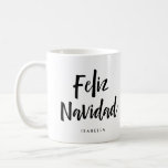 Feliz Navidad | Black and White Handwritten Script Coffee Mug<br><div class="desc">This simple and stylish,  black and white Spanish Christmas mug says "Feliz Navidad",  in modern handwritten script typography. A perfect holiday gift for a Spanish teacher or Spanish speaking family member or expat!</div>