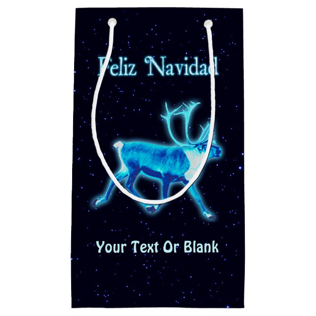 Feliz Navidad - Blue Caribou (Reindeer) Small Gift Bag (Front)