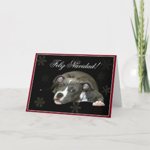 Feliz Navidad Blue Pitbull puppy Greeting Card