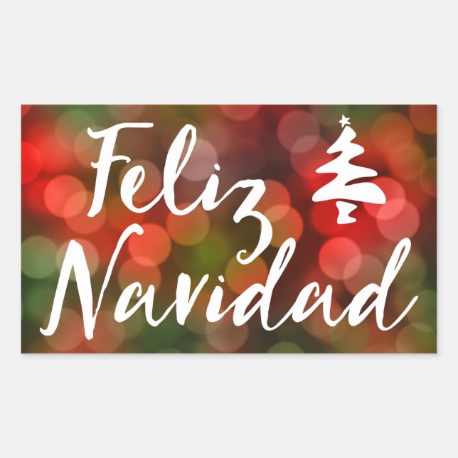 Feliz Navidad (bokeh lights) Rectangular Sticker (Front)