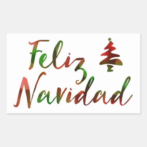 Feliz Navidad bokeh tree lights Rectangular Sticker