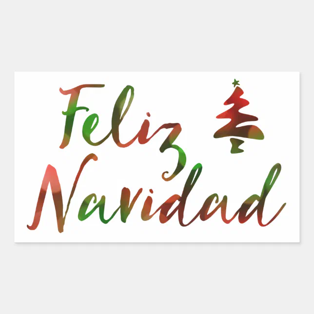 Feliz Navidad (bokeh tree lights) Rectangular Sticker | Zazzle