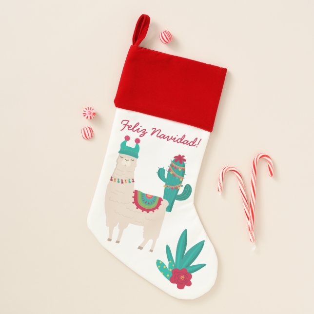 Feliz Navidad Bright and Festive Llama Christmas Stocking (Front)