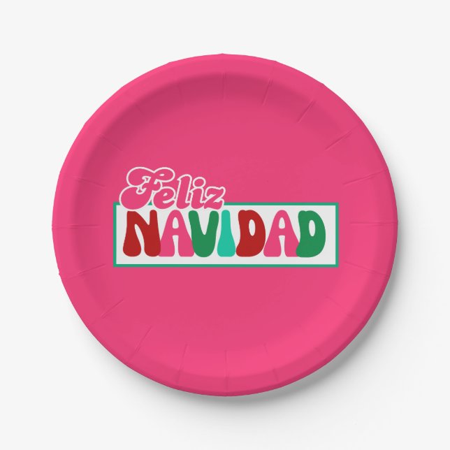Feliz Navidad - Bright pink Paper Plates (Front)