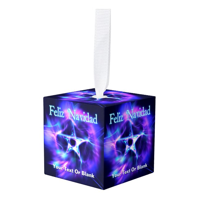 Feliz Navidad - Bright Star Cube Ornament (Front Angled)