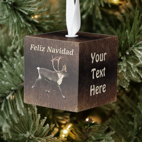 Feliz Navidad _ Bull Caribou Reindeer Cube Ornament