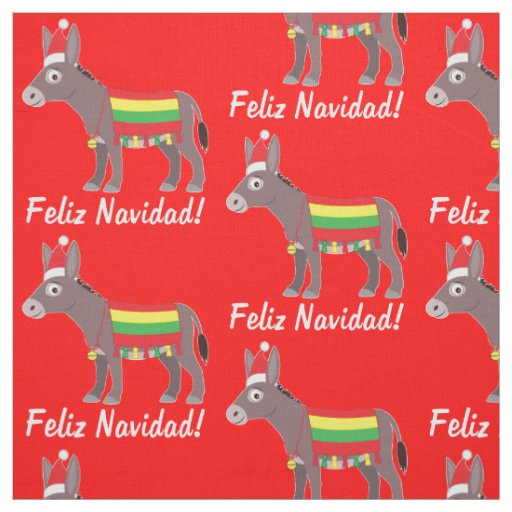 Feliz Navidad! Burro Dressed Up for the Holidays Fabric