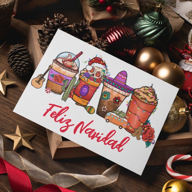 Feliz Navidad Cactus Christmas Drinks Coffee  Holiday Card (Creator Uploaded)