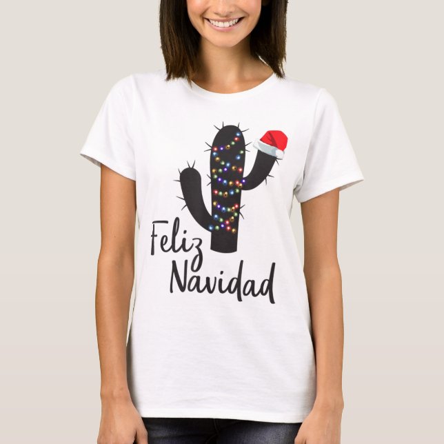 Feliz Navidad Cactus Christmas Pajamas Family Ligh T-Shirt (Front)