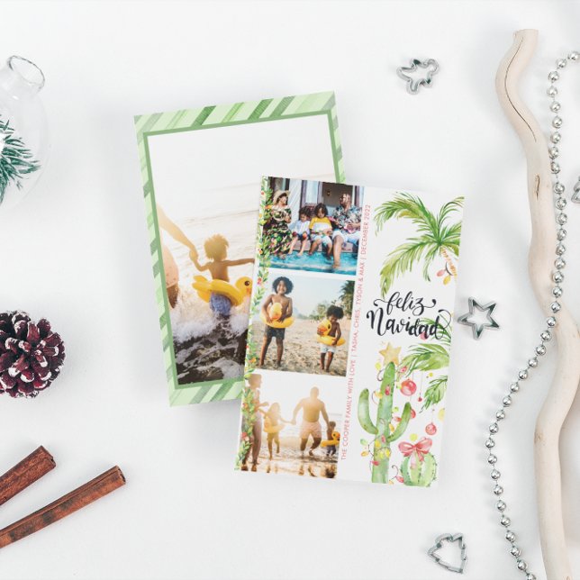 Feliz Navidad | Cactus Christmas Photo Collage Holiday Card (Creator Uploaded)