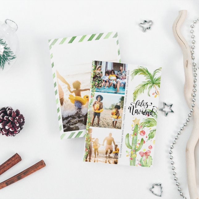 Feliz Navidad | Cactus Christmas Photo Collage Holiday Card (Creator Uploaded)