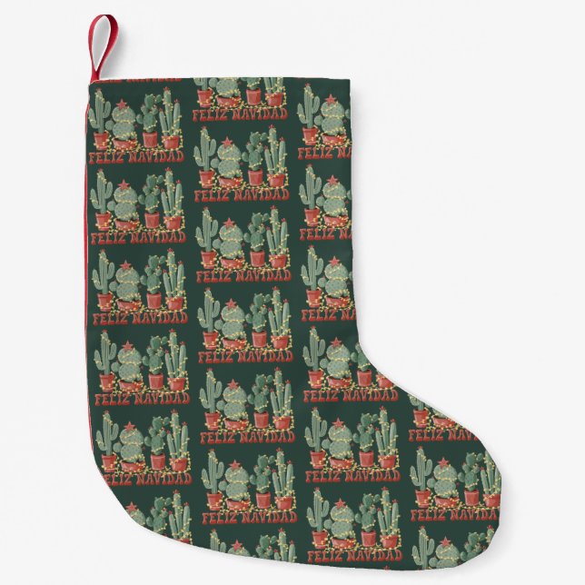 Feliz Navidad Cactus Lover Christmas Cowboy Plant  Small Christmas Stocking (Front)