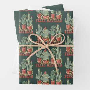 Feliz Navidad Cactus Lover Christmas Cowboy Plant Wrapping Paper Sheets