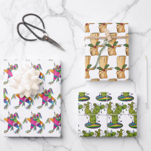 Feliz Navidad Cactus, Tamale & Piñata Wrapping Paper Sheets