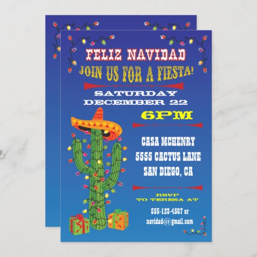 Feliz Navidad Cactus with Sombrero Invitation