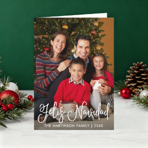 Feliz Navidad Calligraphy Script Family Photo Fold Holiday Card