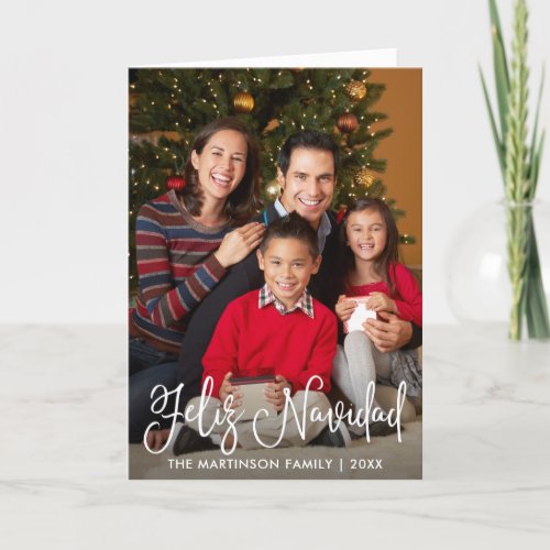 Feliz Navidad Calligraphy Script Family Photo Fold Holiday Card