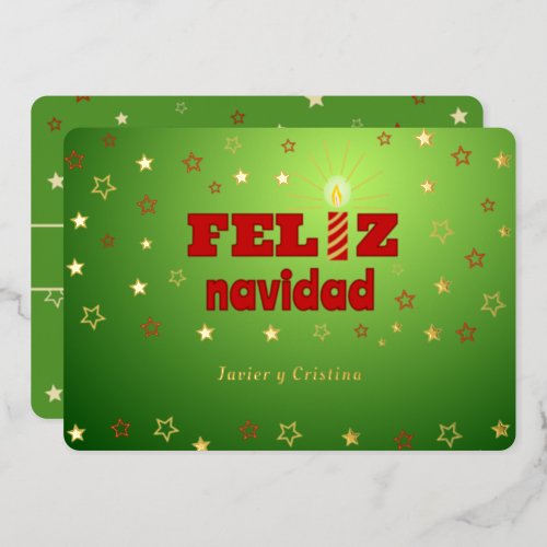 Feliz navidad candle stars greetings Foil Card