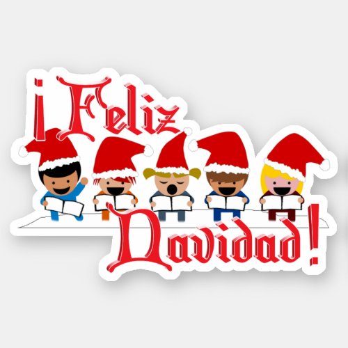 Feliz Navidad Caroling Children Christmas Sticker
