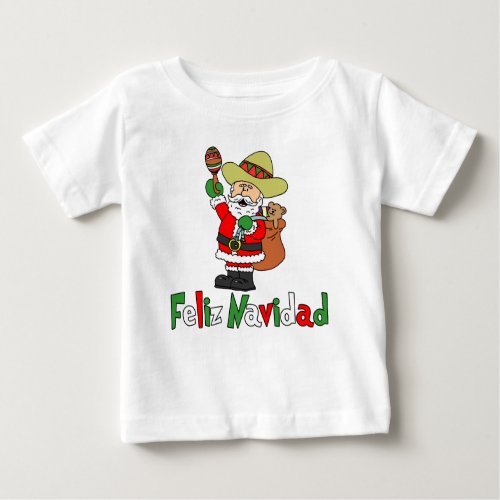 Feliz Navidad Cartoon Santa Sombrero Maracas Baby T_Shirt