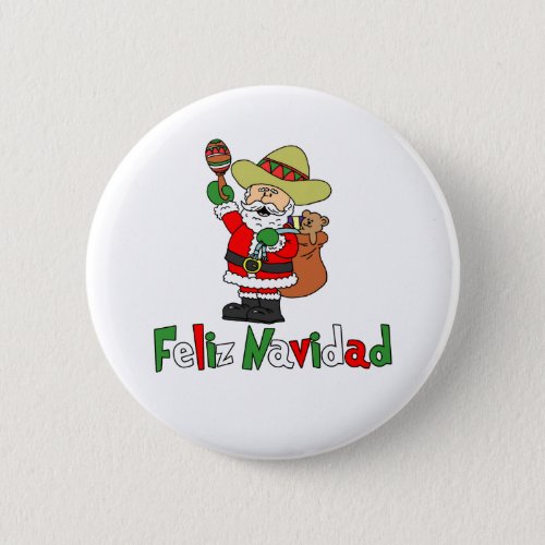 Feliz Navidad Cartoon Santa Sombrero Maracas Button