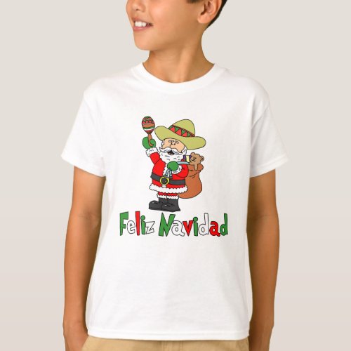 Feliz Navidad Cartoon Santa Sombrero Maracas T_Shirt