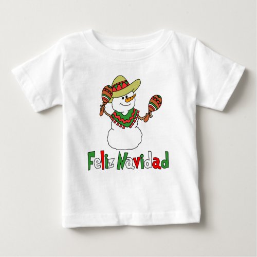 Feliz Navidad Cartoon Snowman Sombrero Maracas Baby T_Shirt