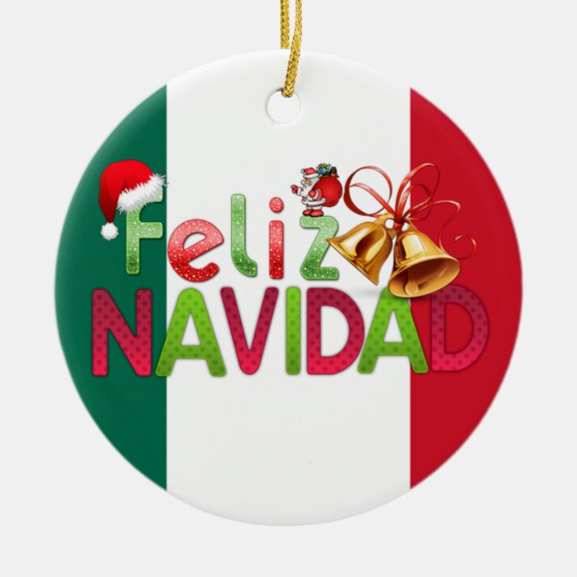 Feliz Navidad Ceramic Ornament (Front)