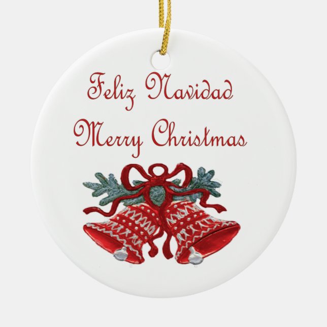 Feliz Navidad Ceramic Ornament (Front)