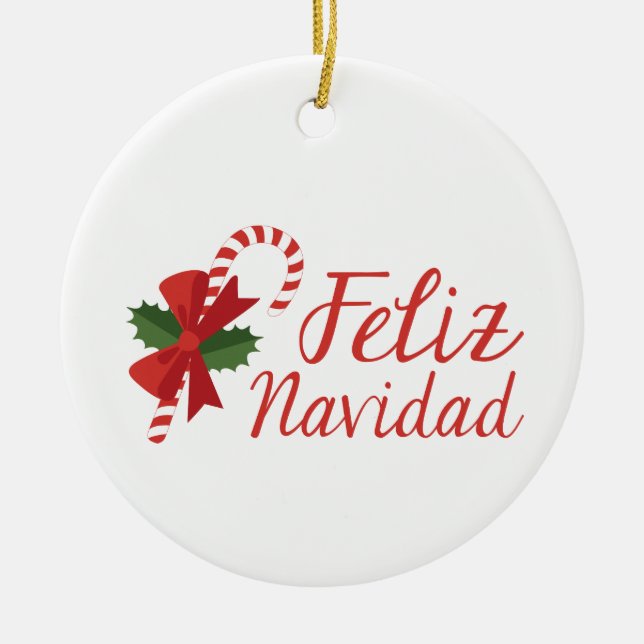 Feliz Navidad Ceramic Ornament (Front)