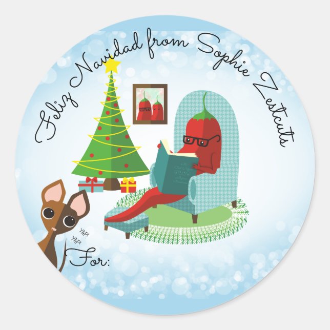 Feliz Navidad chili pepper salsa Christmas to from Classic Round Sticker (Front)