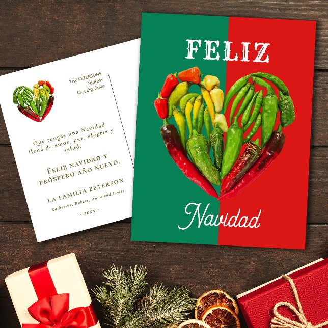 Feliz Navidad Chili Peppers Heart  Holiday Postcard (Creator Uploaded)