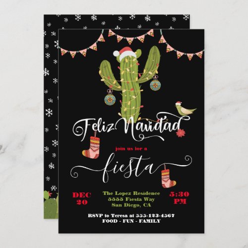 Feliz Navidad Christmas Cactus Party Invitation
