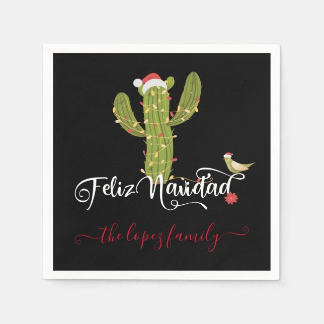 Feliz Navidad Christmas Cactus Party Napkins (Front)