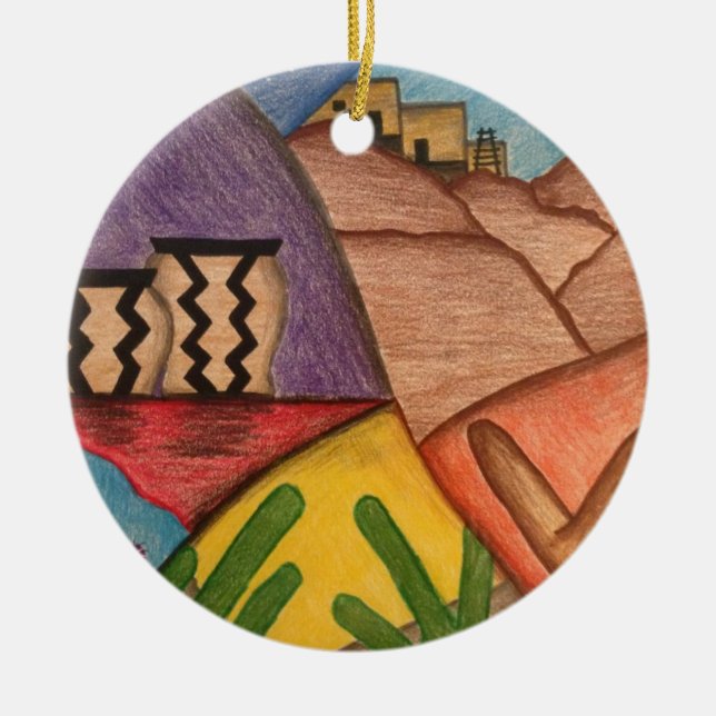 Feliz Navidad Christmas Desert Southwest  Ceramic Ornament (Front)